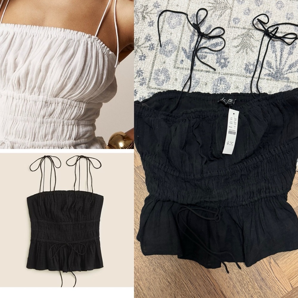 J. Crew Smocked Cotton Tie Strap Blouse NWT